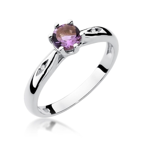 Przejdź do produktu Pierścionek zaręczynowy z białego złota z ametystem i diamentami 0,01ct Fire Of Love
