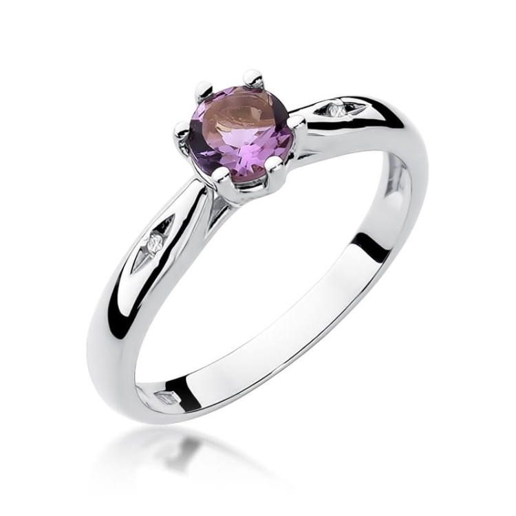 Pierścionek zaręczynowy z białego złota z ametystem i diamentami 0,01ct Fire Of Love BW-74-ametyst-b