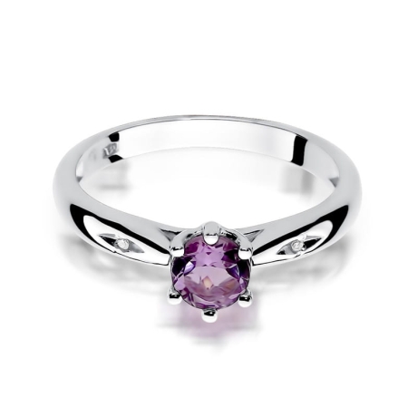 Przejdź do produktu Pierścionek zaręczynowy z białego złota z ametystem i diamentami 0,01ct Fire Of Love