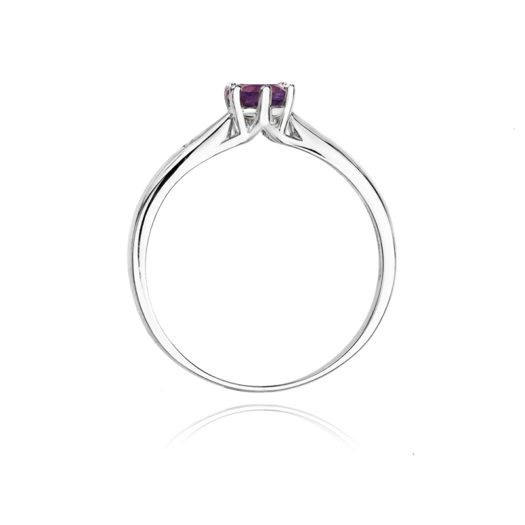 Pierścionek zaręczynowy z białego złota z ametystem i diamentami 0,01ct Fire Of Love BW-74-ametyst-b