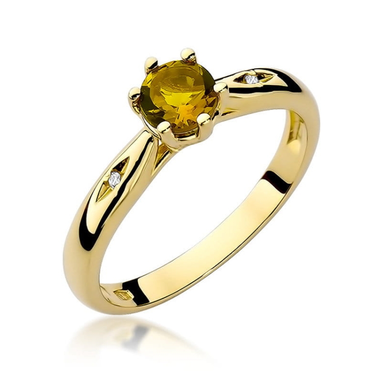 Pierścionek zaręczynowy z żółtego złota z cytrynem i diamentami 0,01ct Fire Of Love BW-74-cytryn