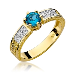 Pierścionek zaręczynowy z żółtego złota z topazem i diamentami 0,08ct Fire Of Love BW-75-topaz