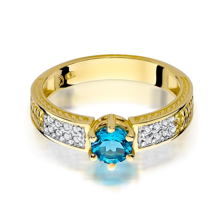 Pierścionek zaręczynowy z żółtego złota z topazem i diamentami 0,08ct Fire Of Love BW-75-topaz