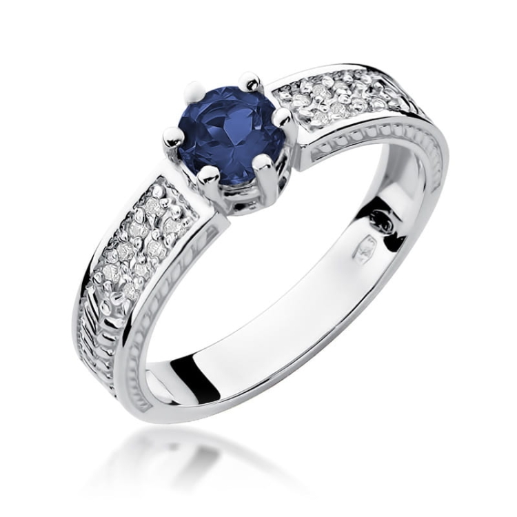 Pierścionek zaręczynowy z białego złota z szafirem i diamentami 0,08ct Fire Of Love BW-75-szafir-b