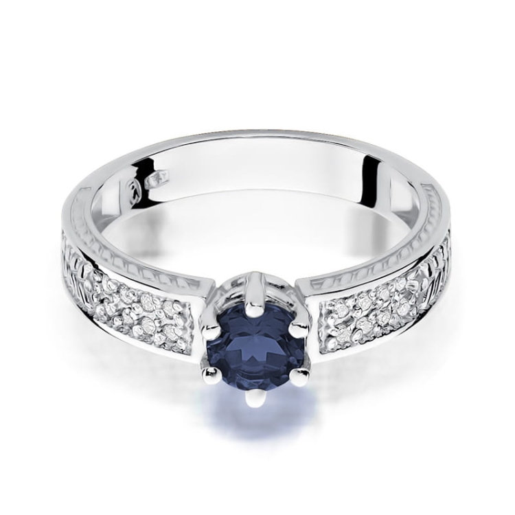 Pierścionek zaręczynowy z białego złota z szafirem i diamentami 0,08ct Fire Of Love BW-75-szafir-b
