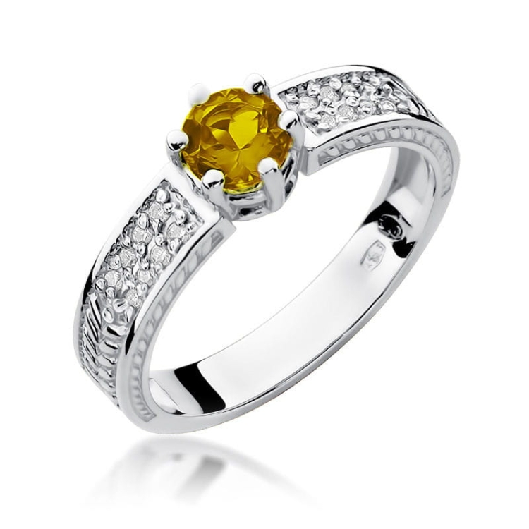 Pierścionek zaręczynowy z białego złota z cytrynem i diamentami 0,08ct Fire Of Love BW-75-cytryn-b