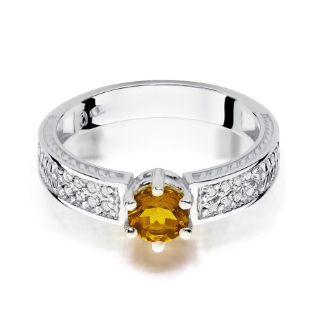 Przejdź do produktu Pierścionek zaręczynowy z białego złota z cytrynem i diamentami 0,08ct Fire Of Love