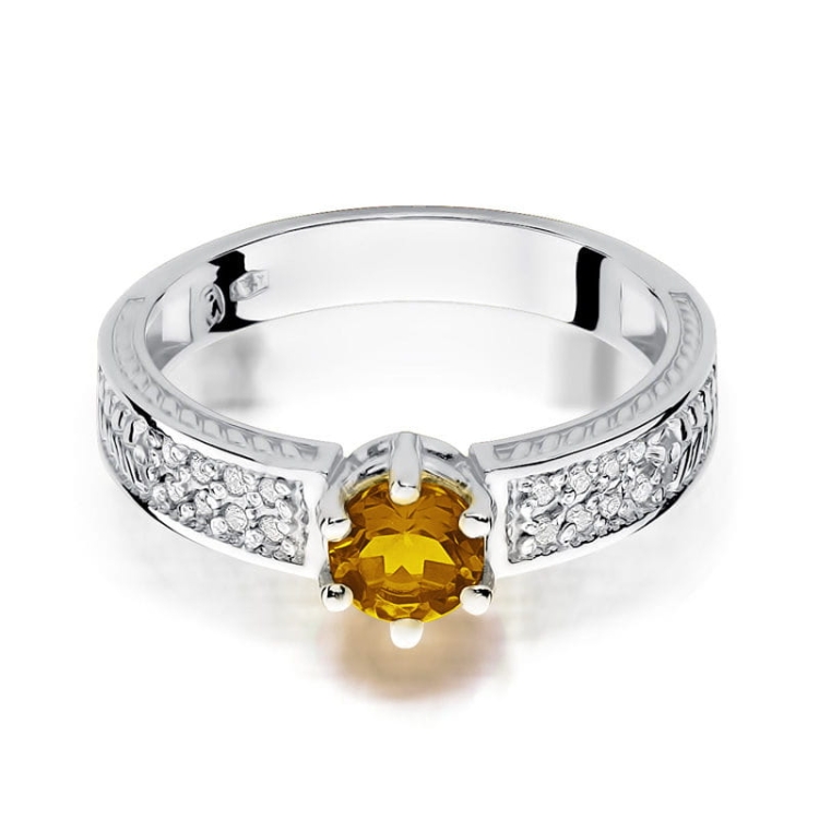 Pierścionek zaręczynowy z białego złota z cytrynem i diamentami 0,08ct Fire Of Love BW-75-cytryn-b