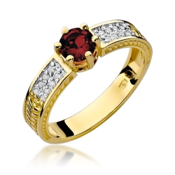 Pierścionek zaręczynowy z żółtego złota z rubinem i diamentami 0,08ct Fire Of Love BW-75-rubin