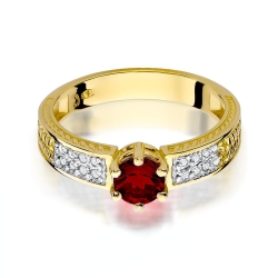 Pierścionek zaręczynowy z żółtego złota z rubinem i diamentami 0,08ct Fire Of Love BW-75-rubin