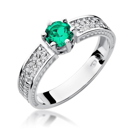 Przejdź do produktu Pierścionek zaręczynowy z białego złota z szmaragdem i diamentami 0,08ct Fire Of Love