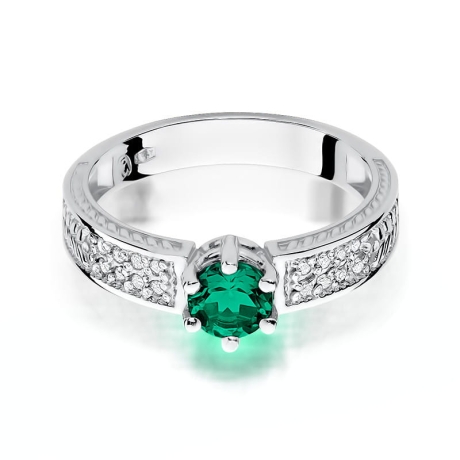 Przejdź do produktu Pierścionek zaręczynowy z białego złota z szmaragdem i diamentami 0,08ct Fire Of Love