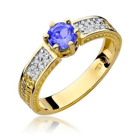 Przejdź do produktu Pierścionek zaręczynowy z żółtego złota z tanzanitem i diamentami 0,08ct Fire Of Love