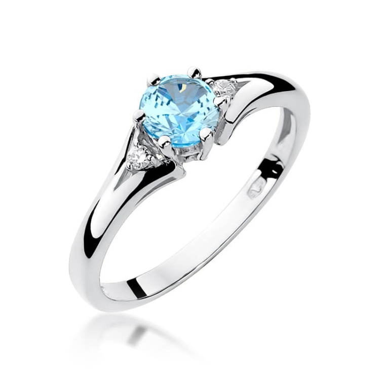 Pierścionek zaręczynowy z białego złota z topazem i diamentami 0,03ct Fire Of Love BW-76-topaz-b