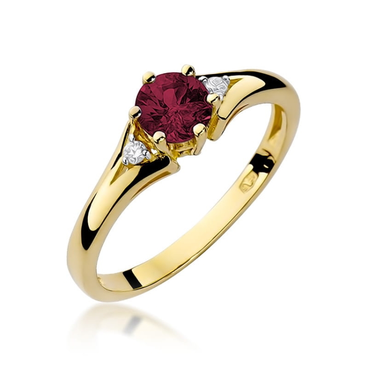 Pierścionek zaręczynowy z żółtego złota z rubinem i diamentami 0,03ct Fire Of Love BW-76-rubin