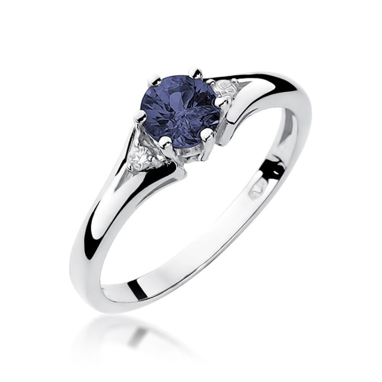 Pierścionek zaręczynowy z białego złota z szafirem i diamentami 0,03ct Fire Of Love BW-76-szafir-b