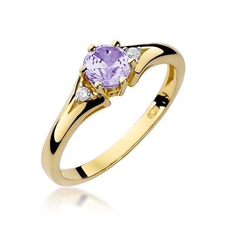 Przejdź do produktu Pierścionek zaręczynowy z żółtego złota z ametystem i diamentami 0,03ct Fire Of Love