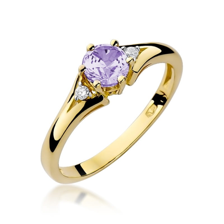 Pierścionek zaręczynowy z żółtego złota z ametystem i diamentami 0,03ct Fire Of Love BW-76-ametyst