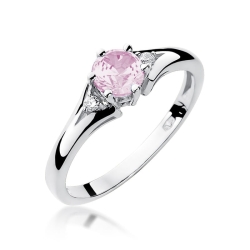 Pierścionek zaręczynowy z białego złota z różowym topazem i diamentami 0,03ct Fire Of Love BW-76-rozowy-topaz-b