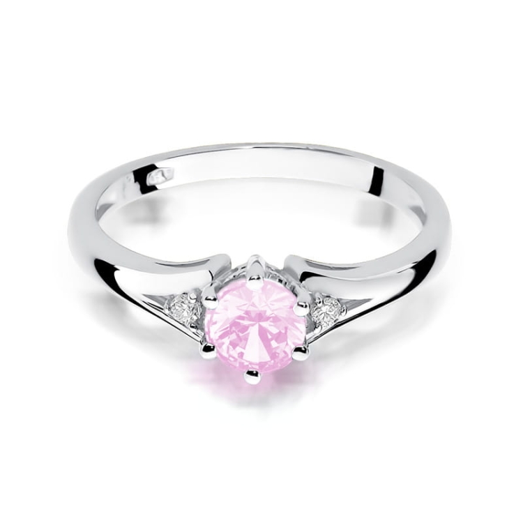 Pierścionek zaręczynowy z białego złota z różowym topazem i diamentami 0,03ct Fire Of Love BW-76-rozowy-topaz-b