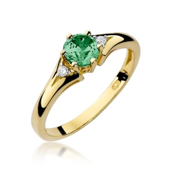 Pierścionek zaręczynowy z żółtego złota z szmaragdem i diamentami 0,03ct Fire Of Love BW-76-szmaragd
