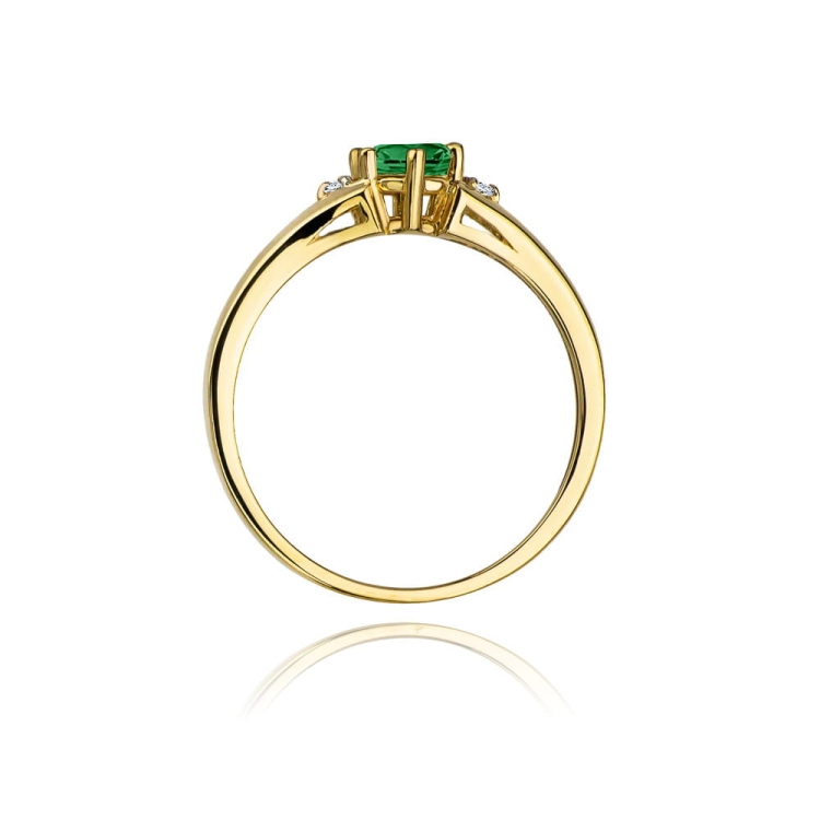 Pierścionek zaręczynowy z żółtego złota z szmaragdem i diamentami 0,03ct Fire Of Love BW-76-szmaragd