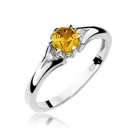 Przejdź do produktu Pierścionek zaręczynowy z białego złota z cytrynem i diamentami 0,03ct Fire Of Love