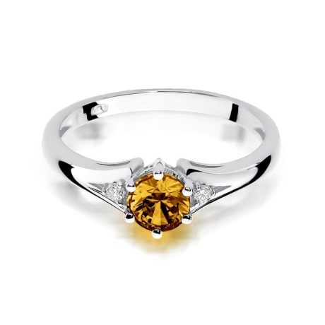 Przejdź do produktu Pierścionek zaręczynowy z białego złota z cytrynem i diamentami 0,03ct Fire Of Love