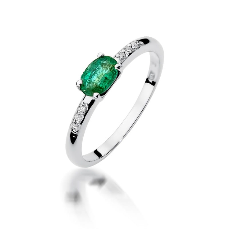 Pierścionek zaręczynowy z białego złota z szmaragdem i diamentami 0,03ct Fire Of Love BW-77-szmaragd-b
