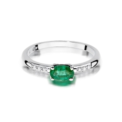 Pierścionek zaręczynowy z białego złota z szmaragdem i diamentami 0,03ct Fire Of Love BW-77-szmaragd-b