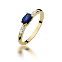 Pierścionek zaręczynowy z żółtego złota z szafirem i diamentami 0,03ct Fire Of Love BW-77-szafir
