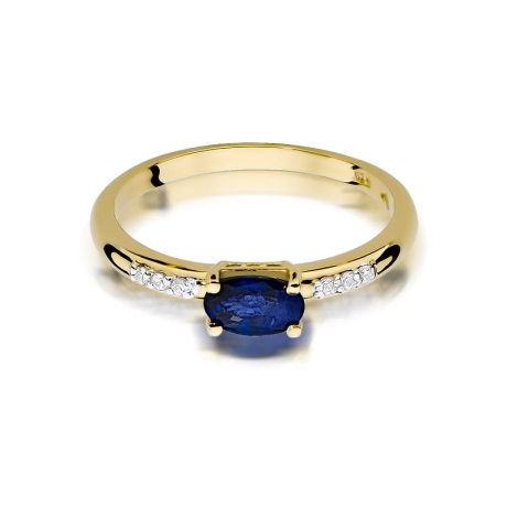 Przejdź do produktu Pierścionek zaręczynowy z żółtego złota z szafirem i diamentami 0,03ct Fire Of Love 