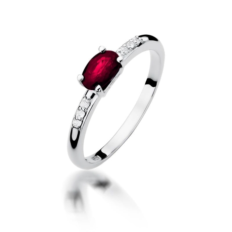 Przejdź do produktu Pierścionek zaręczynowy z białego złota z rubinem i diamentami 0,03ct Fire Of Love