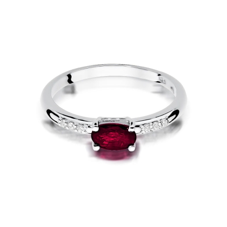 Przejdź do produktu Pierścionek zaręczynowy z białego złota z rubinem i diamentami 0,03ct Fire Of Love
