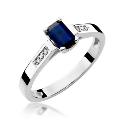Pierścionek zaręczynowy z białego złota z szafirem i diamentami 0,04ct Fire Of Love BW-78-szafir-b