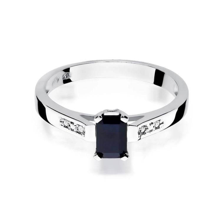 Pierścionek zaręczynowy z białego złota z szafirem i diamentami 0,04ct Fire Of Love BW-78-szafir-b