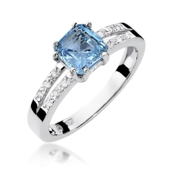 Pierścionek zaręczynowy z białego złota z topazem i diamentami 0,06ct Fire Of Love BW-79-b