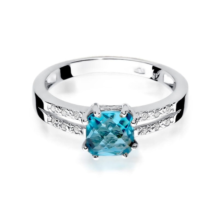 Pierścionek zaręczynowy z białego złota z topazem i diamentami 0,06ct Fire Of Love BW-79-b