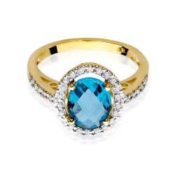 Pierścionek zaręczynowy z żółtego złota z topazem i diamentami 0,16ct Fire Of Love BW-80-topaz