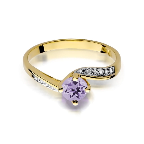 Przejdź do produktu Pierścionek zaręczynowy z żółtego złota z ametystem i diamentami 0,05ct Fire Of Love