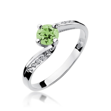 Przejdź do produktu Pierścionek zaręczynowy z białego złota z oliwinem i diamentami 0,05ct Fire Of Love