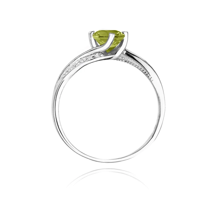Pierścionek zaręczynowy z białego złota z oliwinem i diamentami 0,05ct Fire Of Love BW-84-oliwin-b