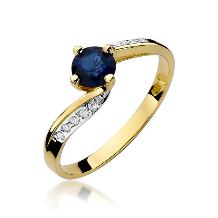 Pierścionek zaręczynowy z żółtego złota z szafirem i diamentami 0,05ct Fire Of Love BW-84-szafir