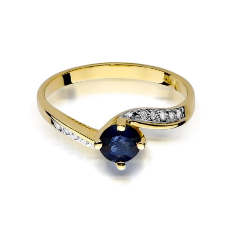 Przejdź do produktu Pierścionek zaręczynowy z żółtego złota z szafirem i diamentami 0,05ct Fire Of Love 