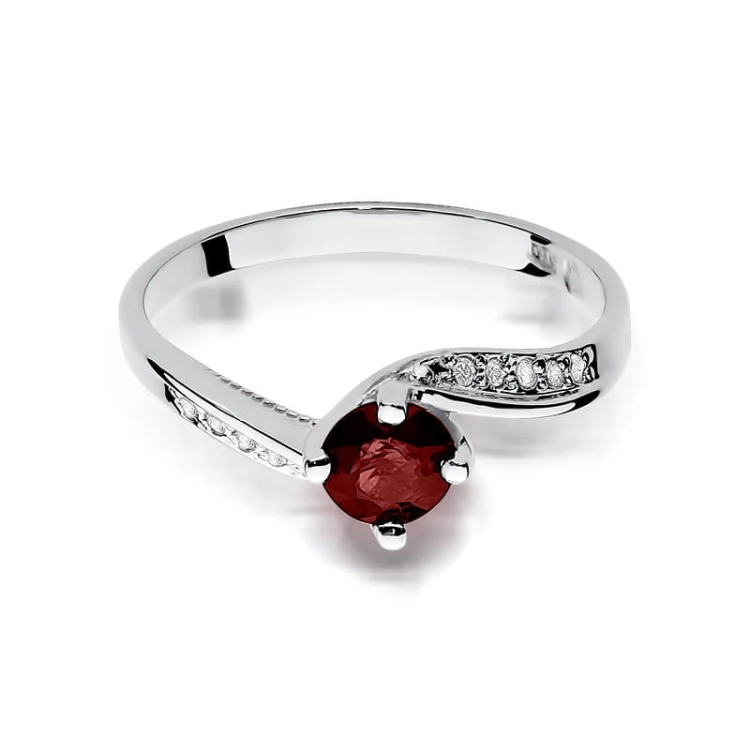 Pierścionek zaręczynowy z białego złota z rubinem i diamentami 0,05ct Fire Of Love BW-84-rubin-b