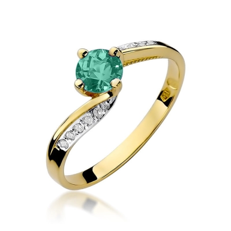 Przejdź do produktu Pierścionek zaręczynowy z żółtego złota z szmaragdem i diamentami 0,05ct Fire Of Love