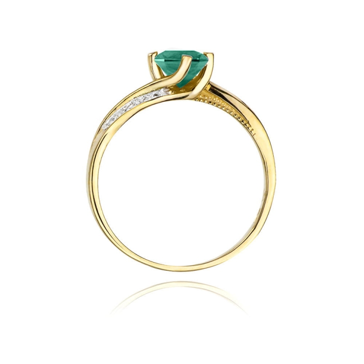 Pierścionek zaręczynowy z żółtego złota z szmaragdem i diamentami 0,05ct Fire Of Love BW-84-szmaragd