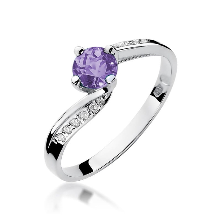 Pierścionek zaręczynowy z białego złota z tanzanitem i diamentami 0,05ct Fire Of Love BW-84-tanzanit-b