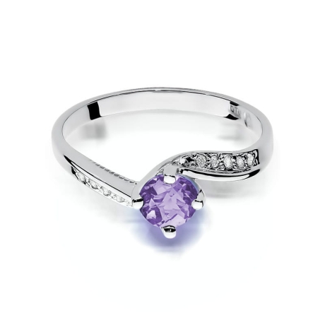 Przejdź do produktu Pierścionek zaręczynowy z białego złota z tanzanitem i diamentami 0,05ct Fire Of Love