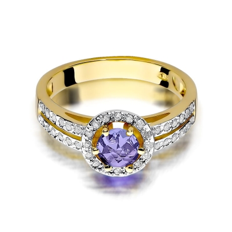 Przejdź do produktu Pierścionek zaręczynowy z żółtego złota z ametystem i diamentami 0,20ct Fire Of Love
